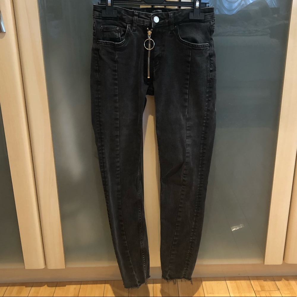 Zara Zip Up Jeans Dark Grey Denim Size 2